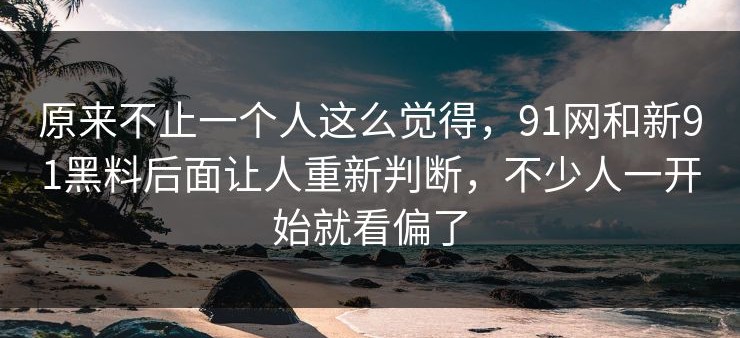 原来不止一个人这么觉得，91网和新91黑料后面让人重新判断，不少人一开始就看偏了