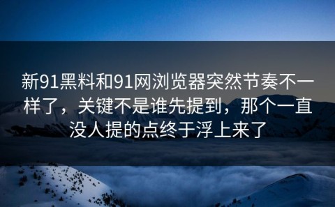 新91黑料和91网浏览器突然节奏不一样了，关键不是谁先提到，那个一直没人提的点终于浮上来了
