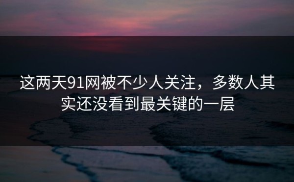 这两天91网被不少人关注，多数人其实还没看到最关键的一层